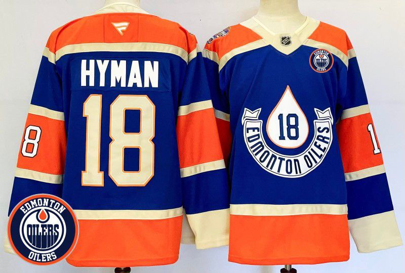 Men Edmonton Oilers #18 Hyman Blue Fanatics 2025 NHL Jersey style 2
